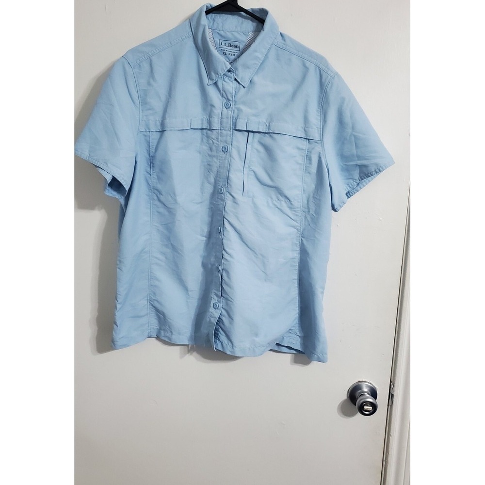 L.L. Bean Women's Button Down Short Sleeve Shirt Size XL Sky Blue Casual Comfort